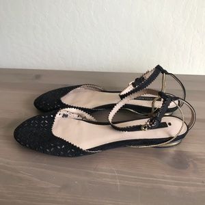 Zara Strappy black flats gold accents